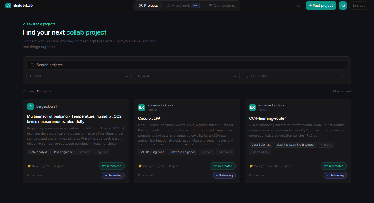 BuilderLab projects feed